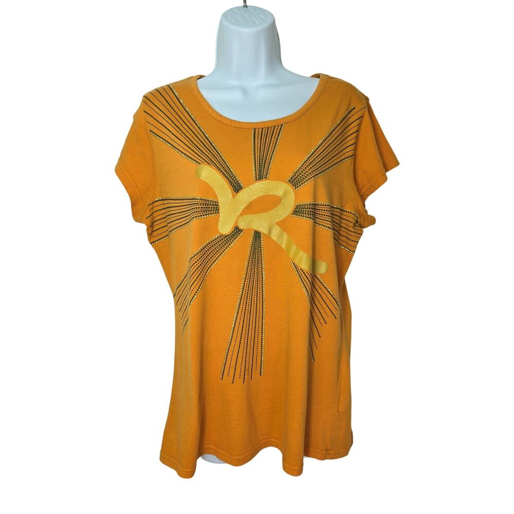 Rocawear Women's Orange Short Capped Sleeve Graphic Top. Size Extra Large